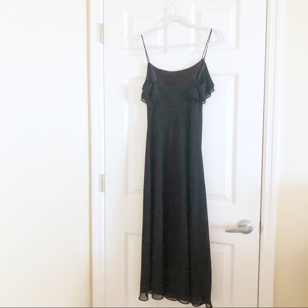 Vintage 90’s y2k black Liz Claiborne ruffle neckline maxi slip dress